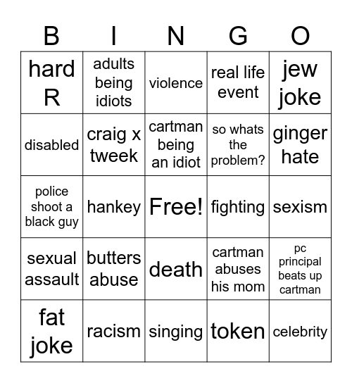 south park bingo Card