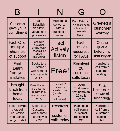 Customer Service Week 2024 Bingo Card