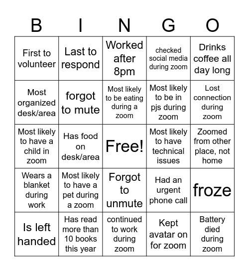 Coffee Break Bingo! Bingo Card