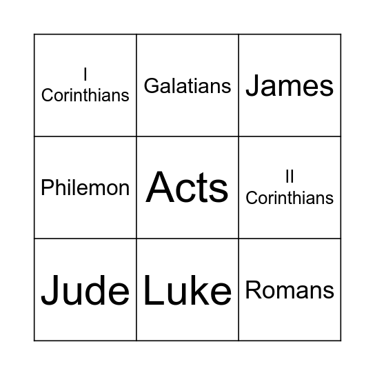 New Testament Bingo Card