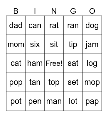 Mixed Vowels Bingo Card