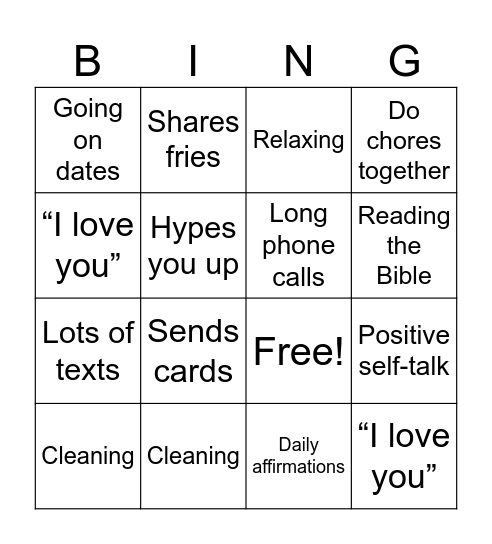 Love Languages Bingo Card