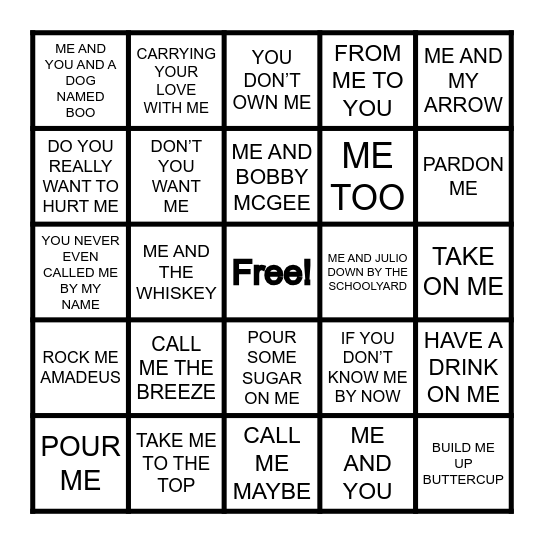 ME Bingo Card