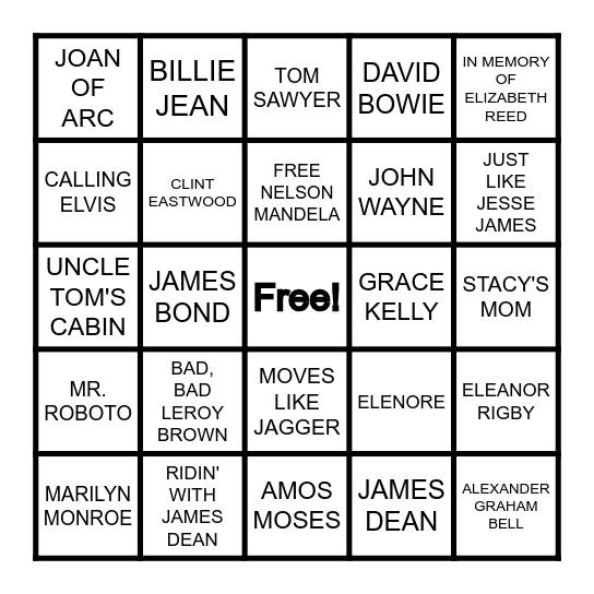 PEOPLE'S NAMES Bingo Card