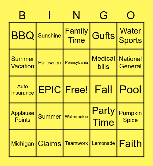 Powers Team BINGO Card