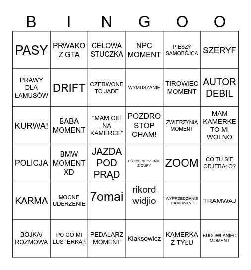 STOP CHAM Bingo Card