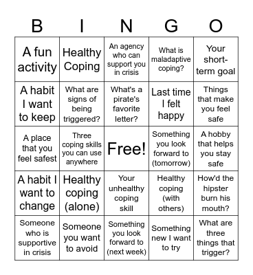 Weekend Safety Planning Bingo Card