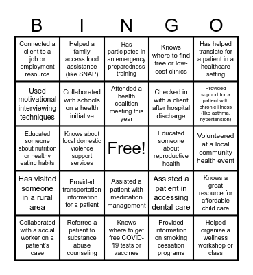 CHW Bingo Card