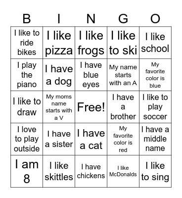 Getting to know you Bingo Card