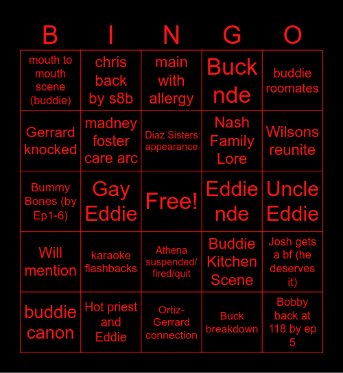 9-1-1 s8 Bingo Card