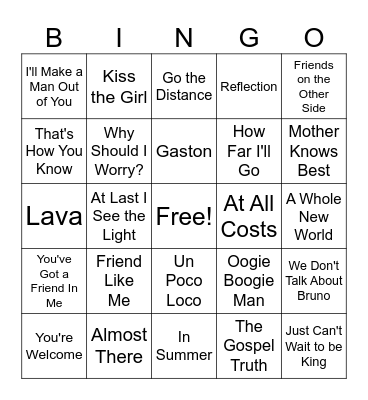 Disney Bingo #2 Bingo Card