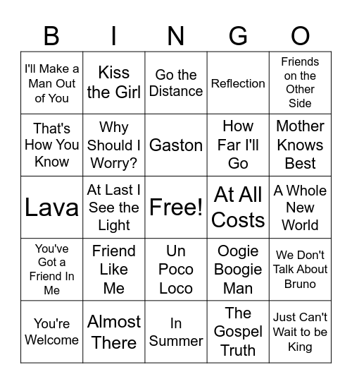 Disney Bingo #2 Bingo Card