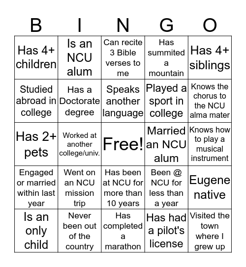 Beacon Faculty/Staff Bingo Card