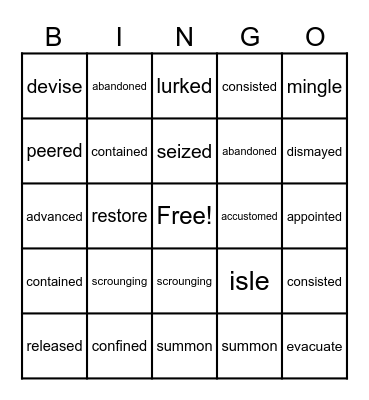 Vocabulary Bingo Card