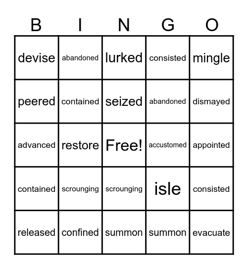 Vocabulary Bingo Card