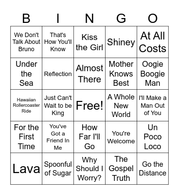 Disney Song Bingo #3 Bingo Card