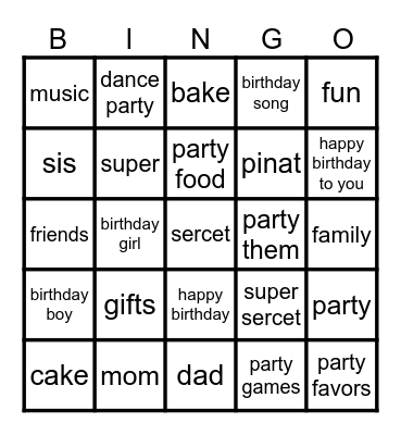 birthday bingo Card