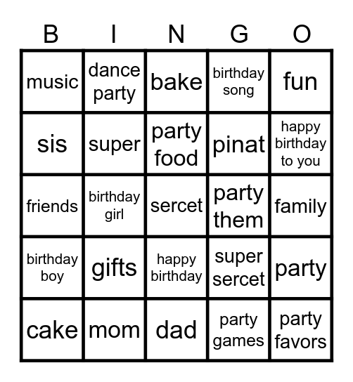 birthday bingo Card