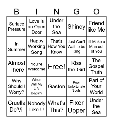 Disney Bingo #4 Bingo Card