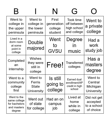 Tri County College Month Bingo Card