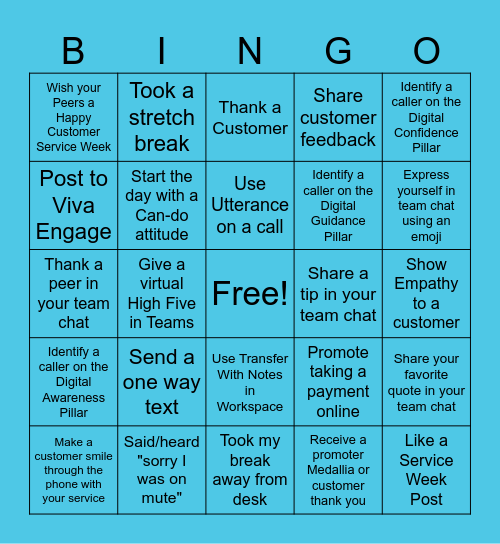 Customer Service Week 2024 BINGO!! Bingo Card