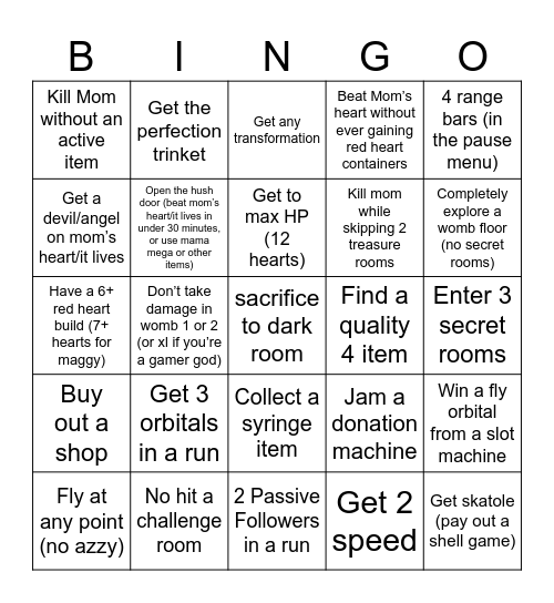 Isaac repentance bingo Card