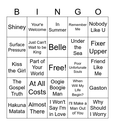 Disney Bingo #5 Bingo Card