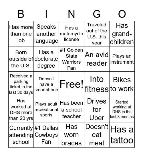 Get to Know Your Colleagues!! Bingo Card