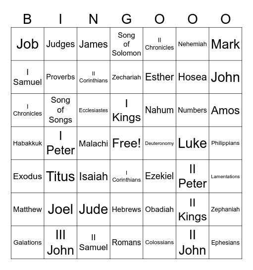 Bible Bingo Card