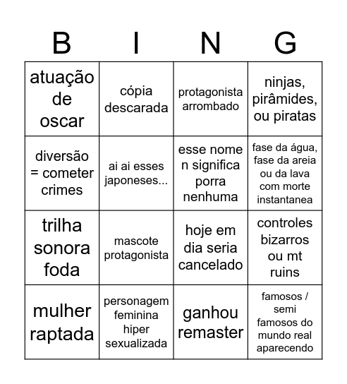 gamewagner 1.0 Bingo Card