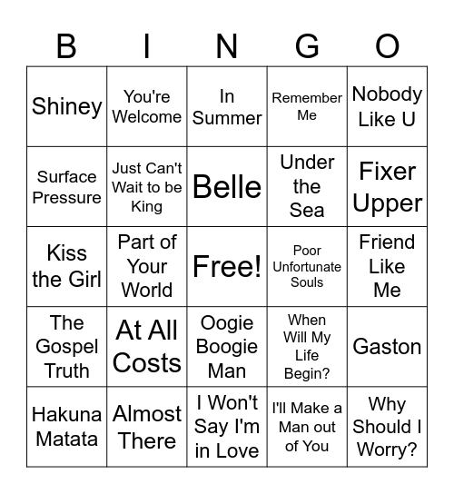 Disney Bingo #4 Bingo Card