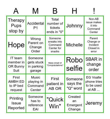 AMBH Go Live Bingo! Bingo Card