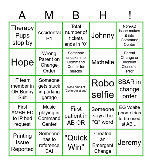 AMBH Go Live Bingo! Bingo Card