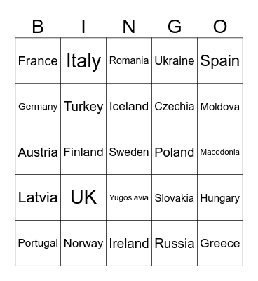 Countries Of 2002 Bingo Card