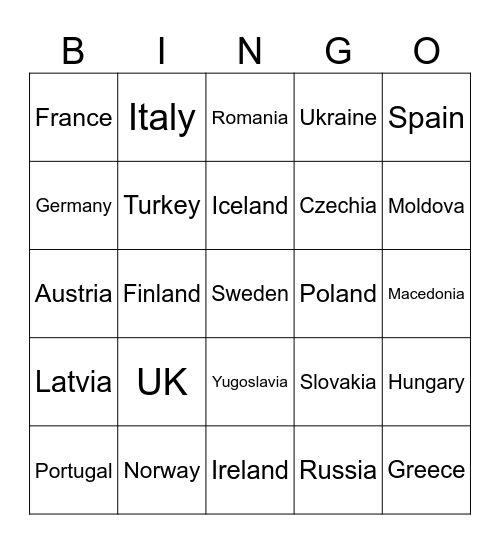 Countries Of 2002 Bingo Card