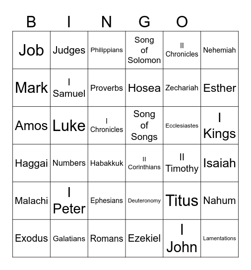 Bible Bingo Card