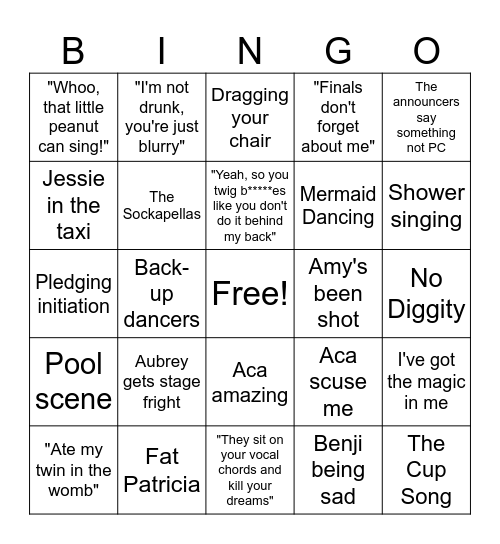 Pitch Perfect Movie Night Bingo Card