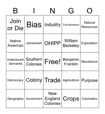 Unit One Review Bingo Card