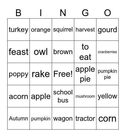 L'Automne Bingo Card