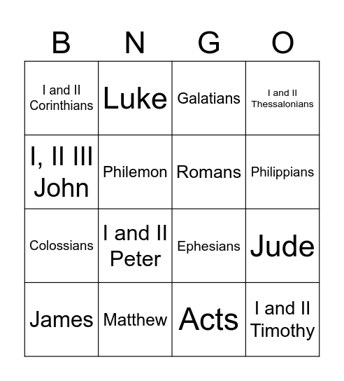 New Testament Bingo Card