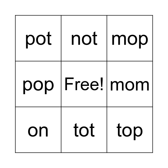 Lesson 12: o /o/ Bingo Card