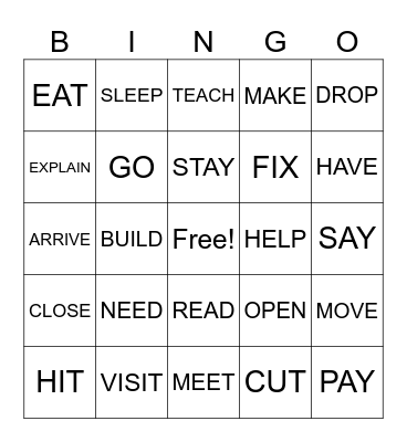 ACTION VERBS Bingo Card