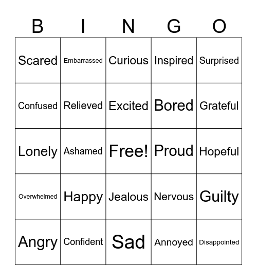 My Emotions Bingo Card