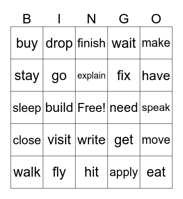 Verbs Bingo Card