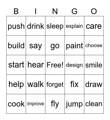 VERBS Bingo Card