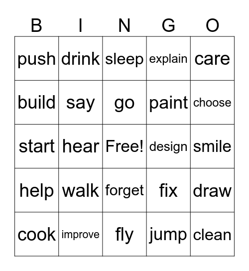 VERBS Bingo Card