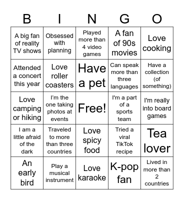 Meet Me Bingo (Fun Time) Bingo Card