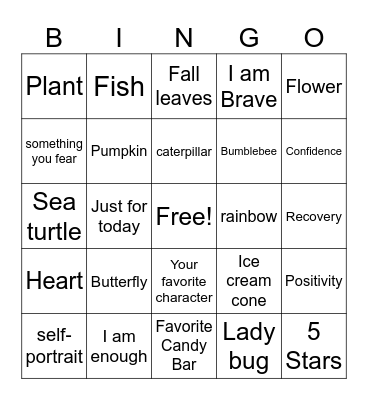 Art and Recovery Bingo Card