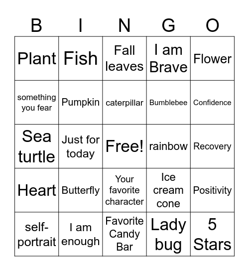 Art and Recovery Bingo Card