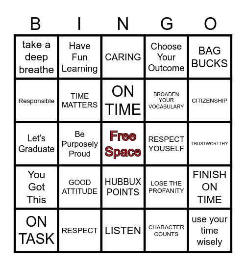 B.A.G BINGO Card